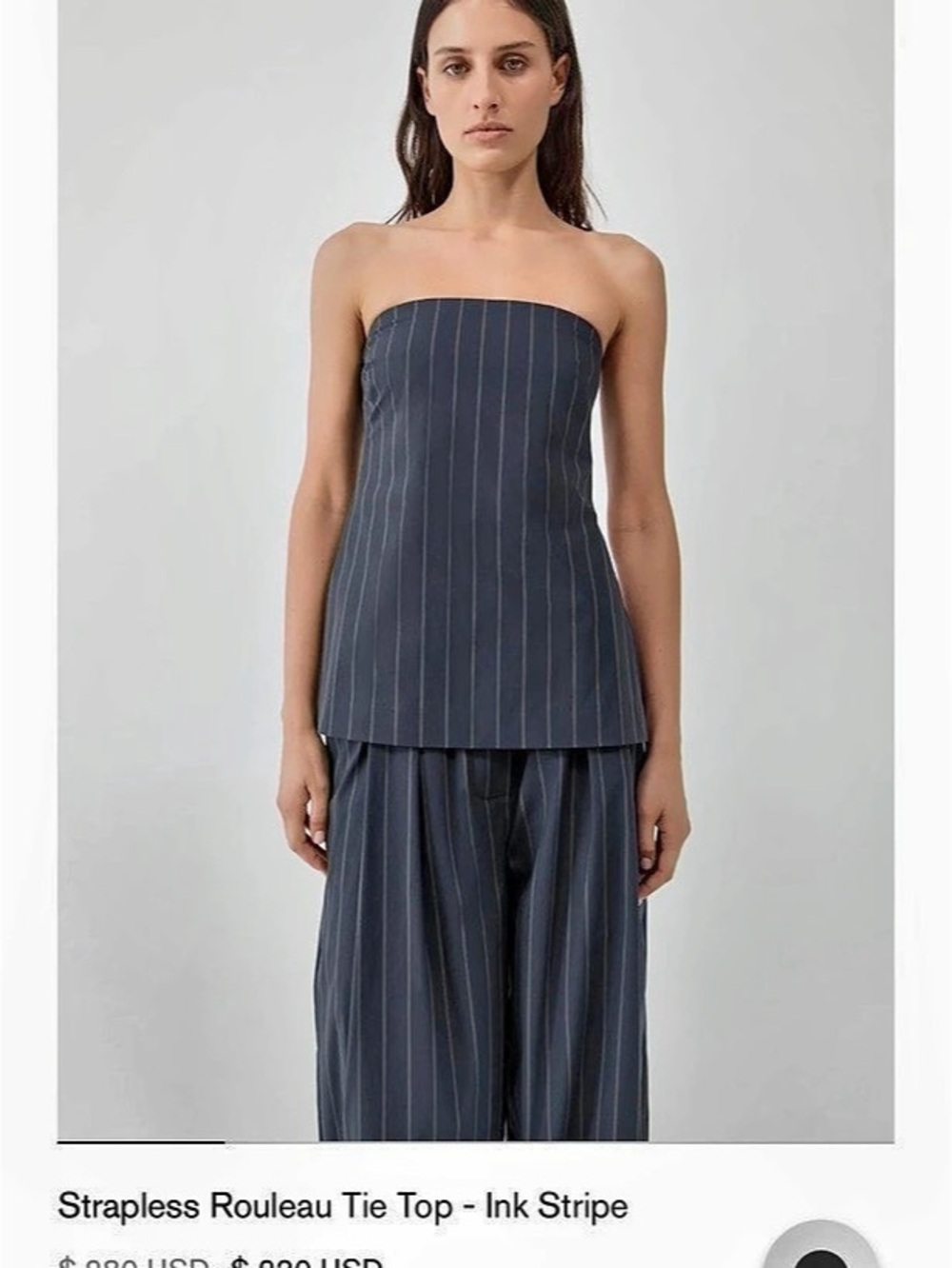 St. Agni Strapless Roleau Tie Top Striped Tie-Back Top in Black & White XS NWT